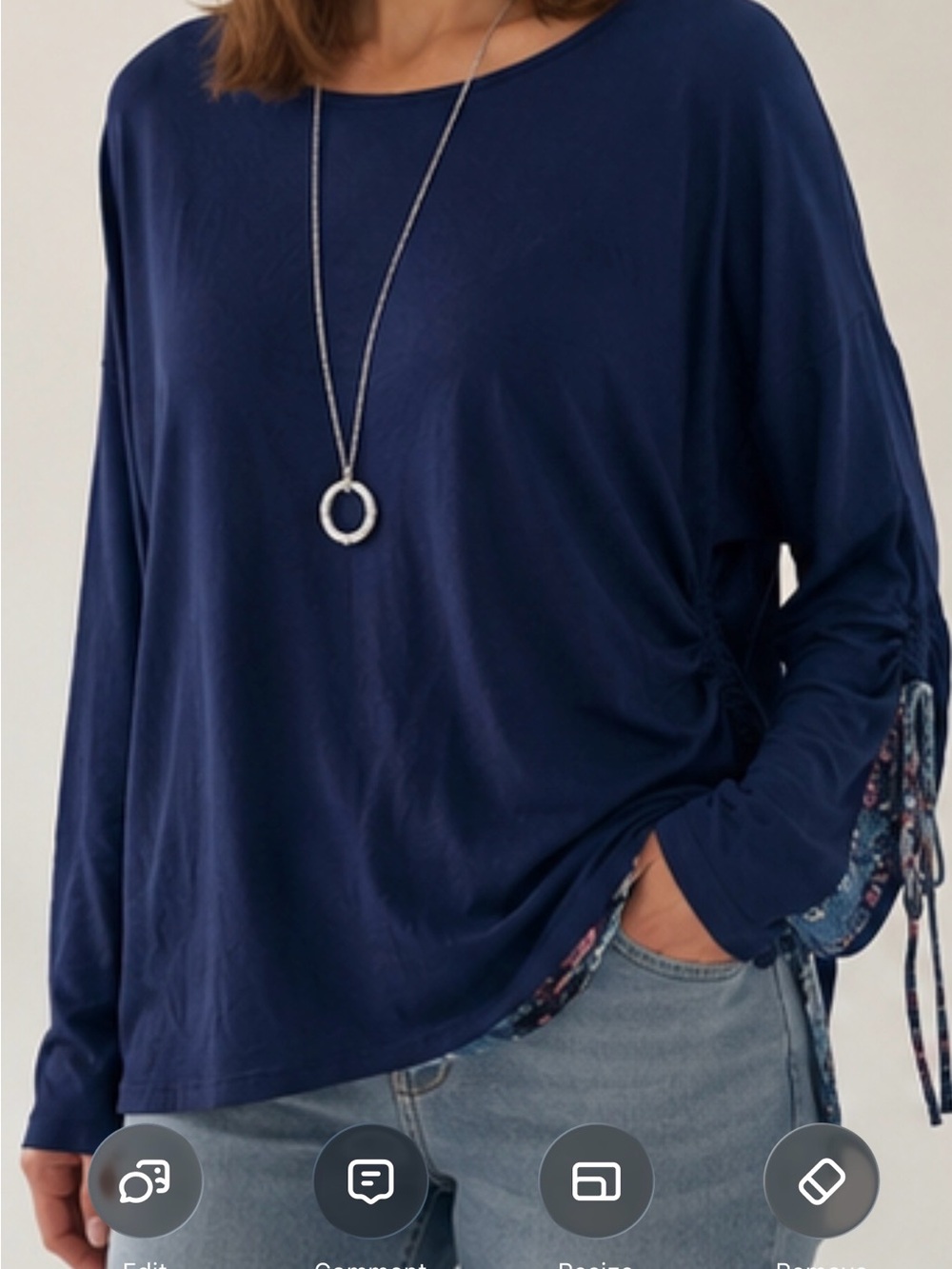 Cupio Navy Ruched Side Long Sleeve Top NWT XL